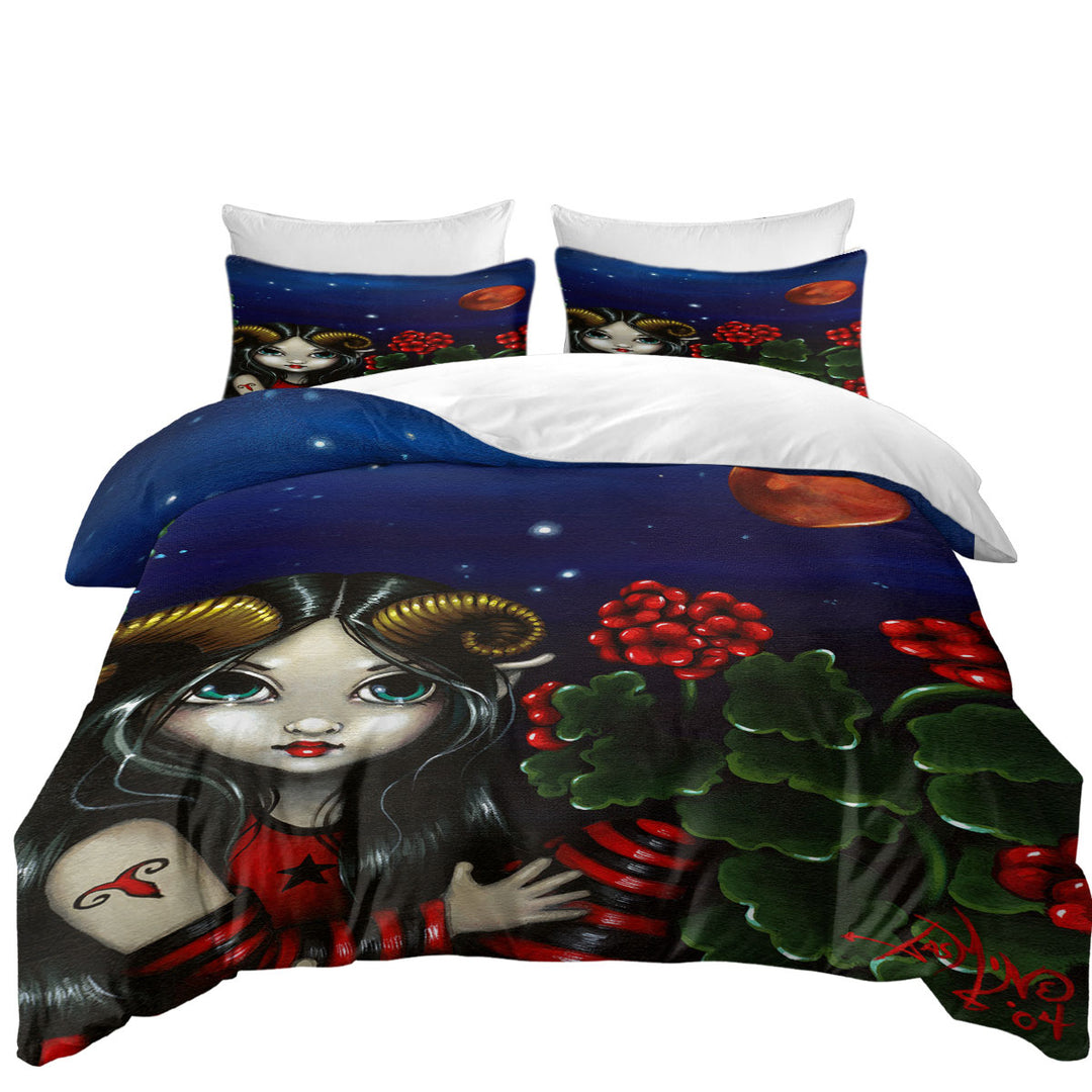 Cool Zodiac Art Aries Night Girl Duvet Cover