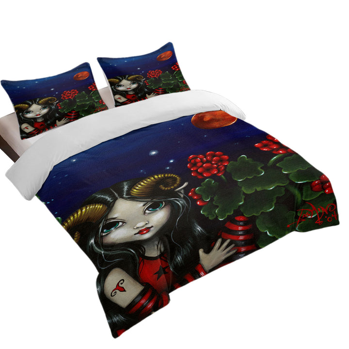 Cool Zodiac Art Aries Night Girl King Quilt Cover