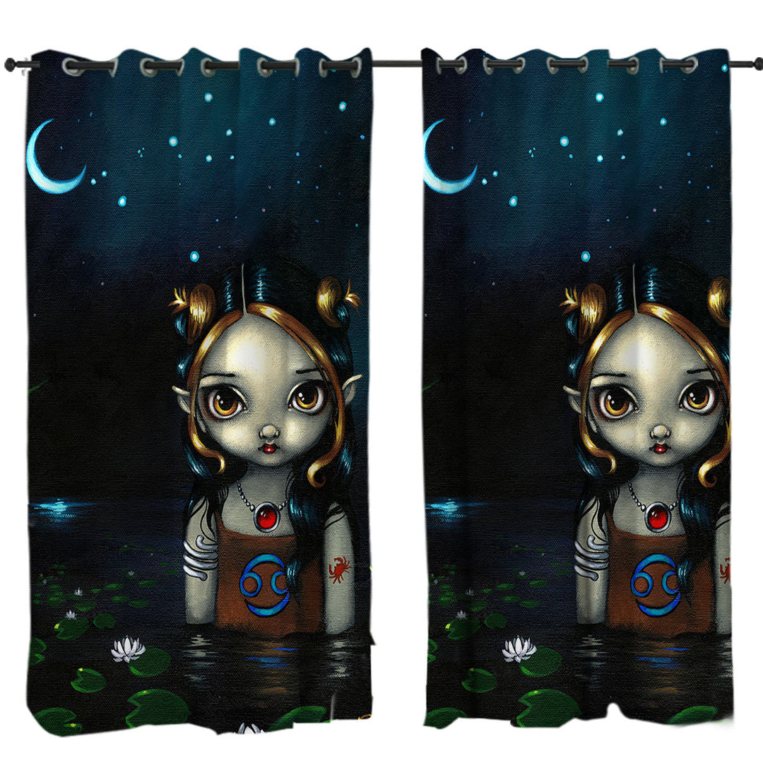 Cool Zodiac Art Cancer Night Girl Curtain