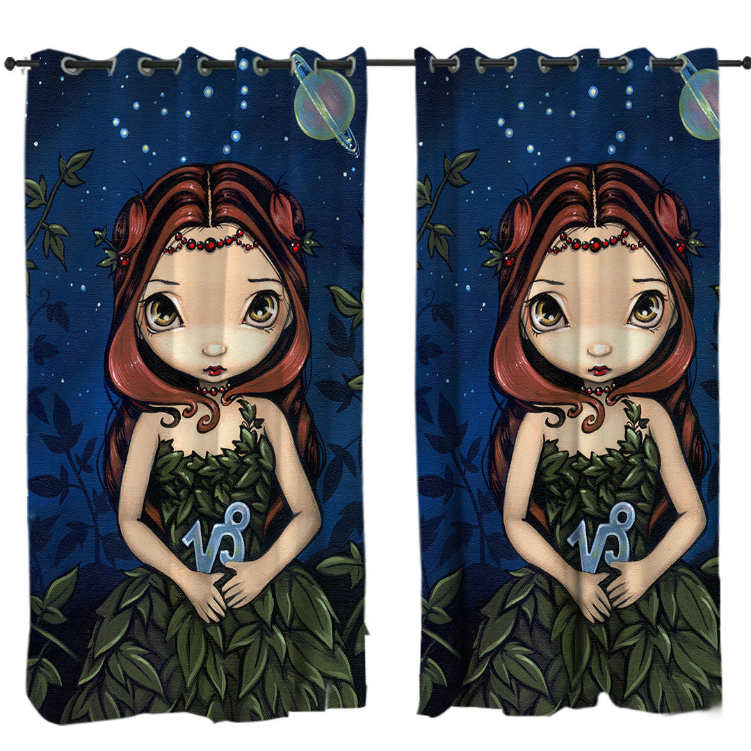 Cool Zodiac Art Capricorn Night Girl Curtains for Bedroom