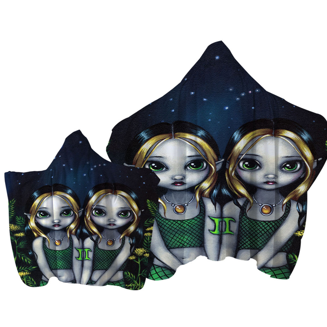 Cool Zodiac Art Gemini Night Elf Girls Hooded Beach Towel