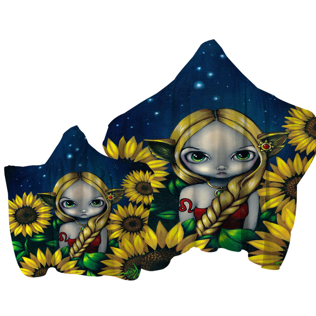 Cool Zodiac Art Leo Sunflower Night Elf Girl Towel Hoodie