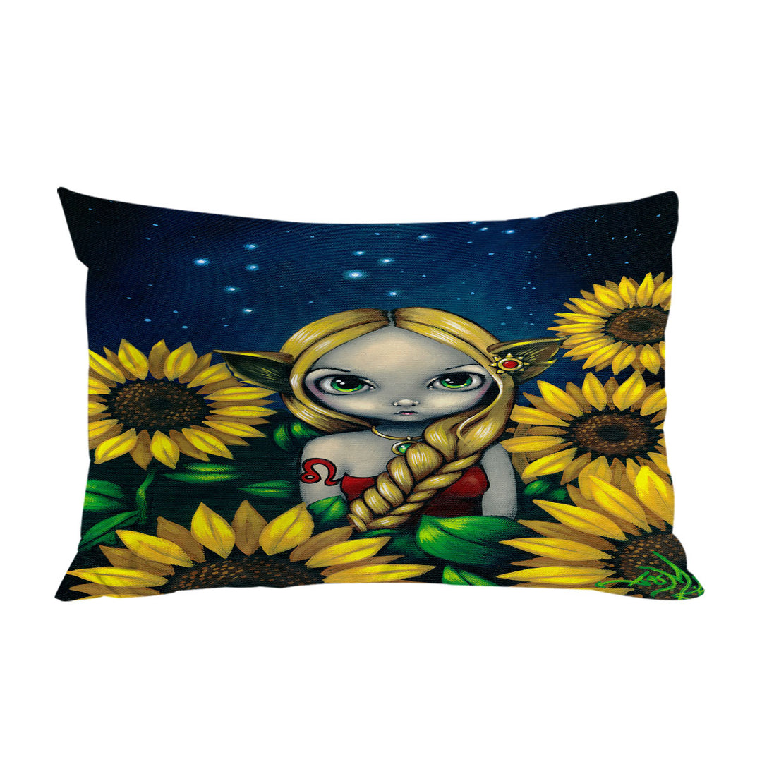 Cool Zodiac Art Leo Sunflower Night Elf Girl throw pillow case covers