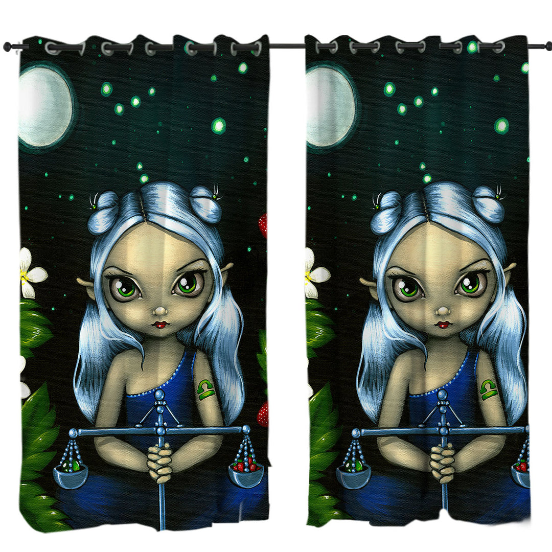 Cool Zodiac Art Libra Moon Night Elf Girl Curtains