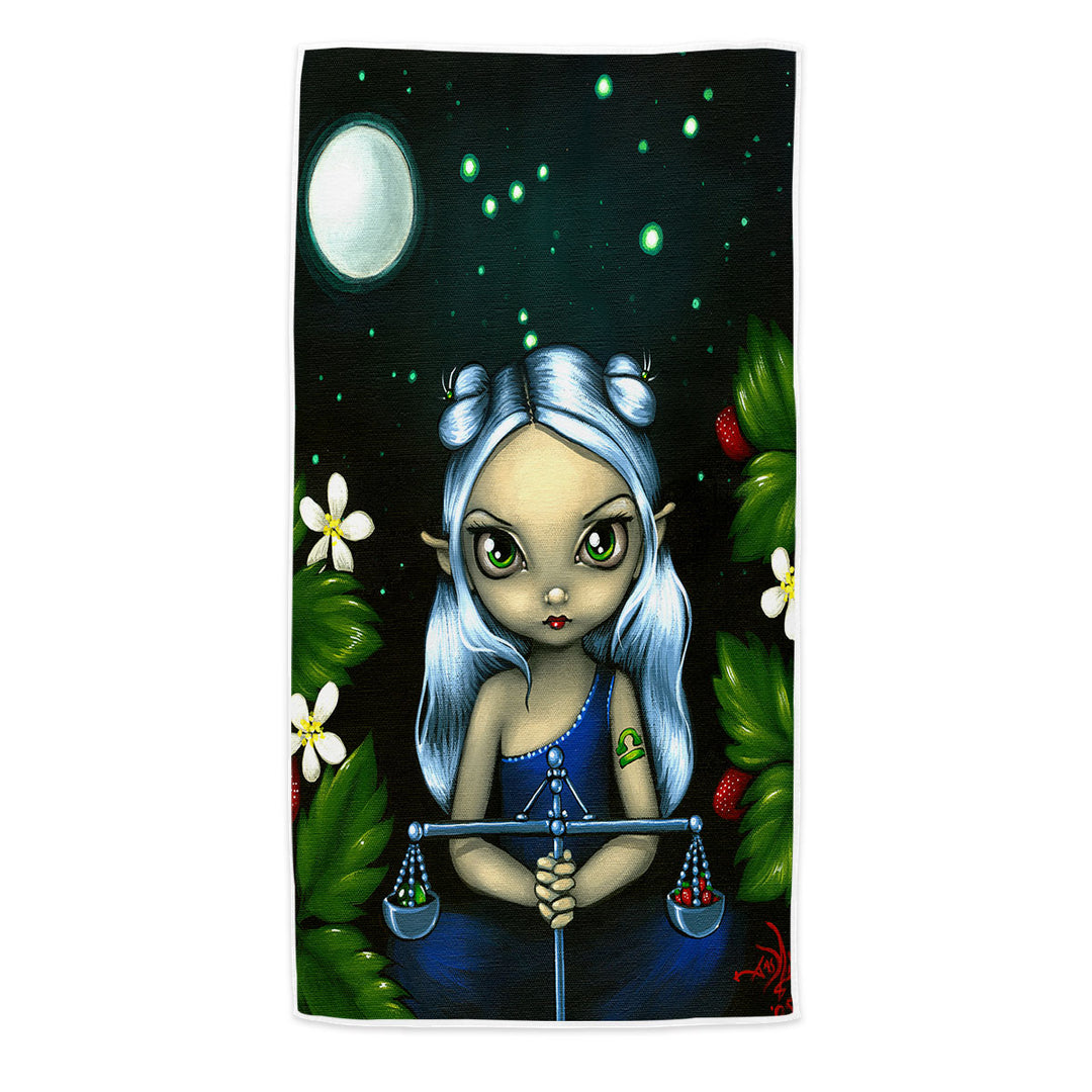 Cool Zodiac Beach Towels Art Libra Moon Night Elf Girl