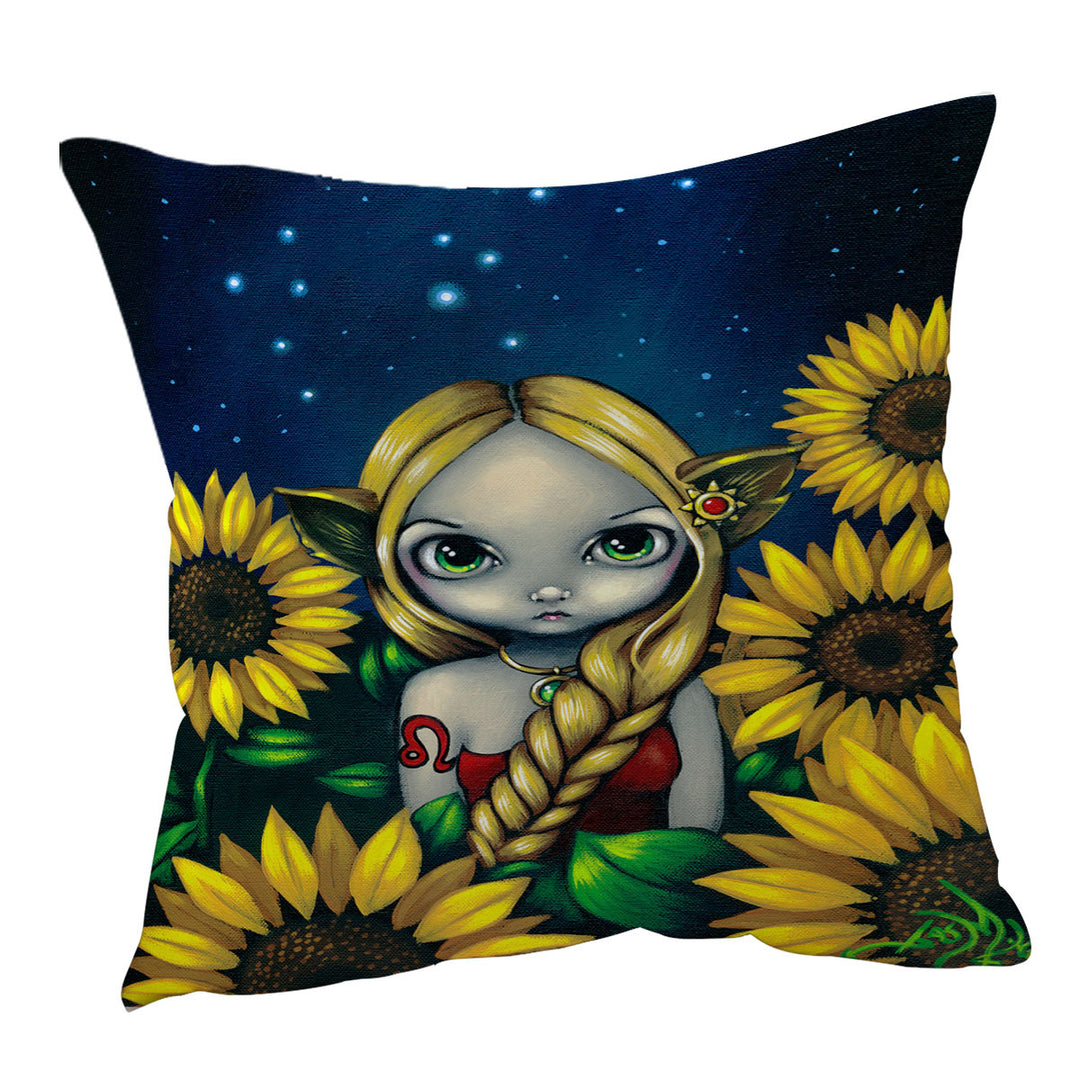 Cool Zodiac Cushion Covers Art Leo Sunflower Night Elf Girl