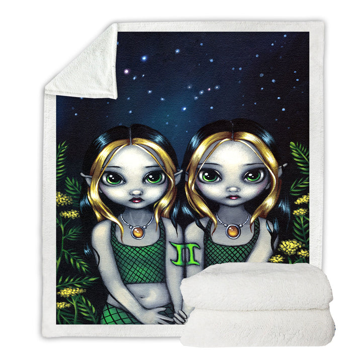 Cool Zodiac Decorative Throws Art Gemini Night Elf Girls