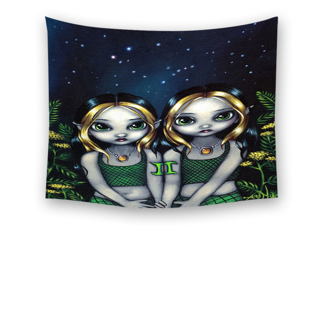 Cool Zodiac Fabric Tapestry Wall Hanging Art Gemini Night Elf Girls