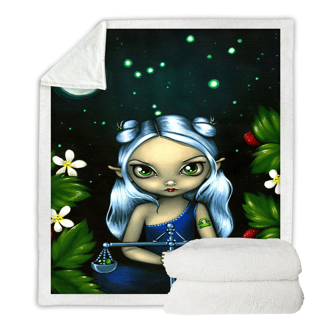 Cool Zodiac Fleece Blankets Art Libra Moon Night Elf Girl