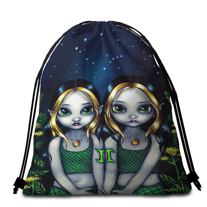 Cool Zodiac Lightweight Beach Towel Art Gemini Night Elf Girls