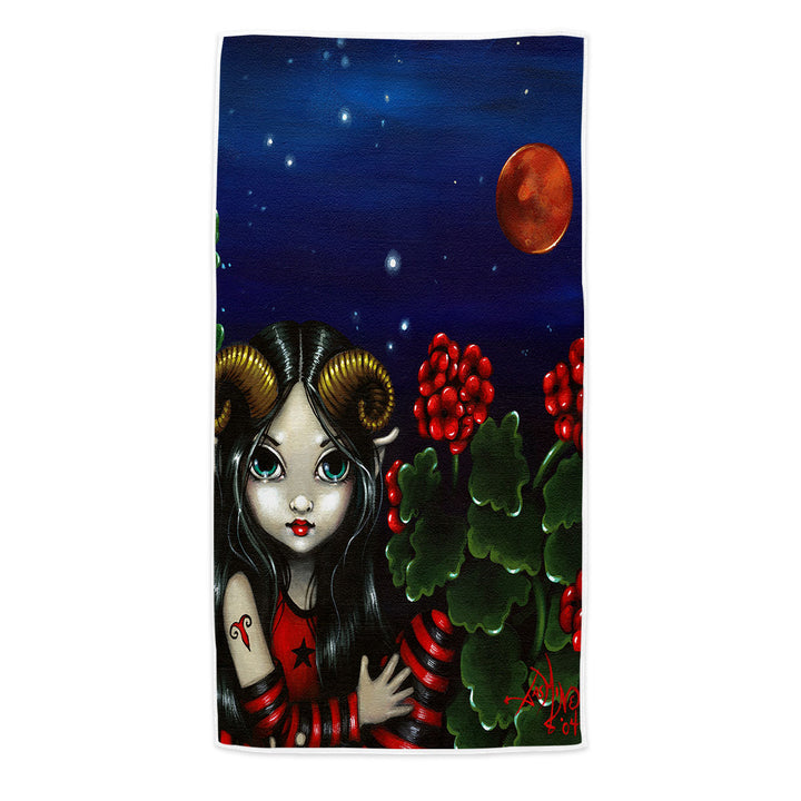 Cool Zodiac Microfiber Beach Towel Art Aries Night Girl