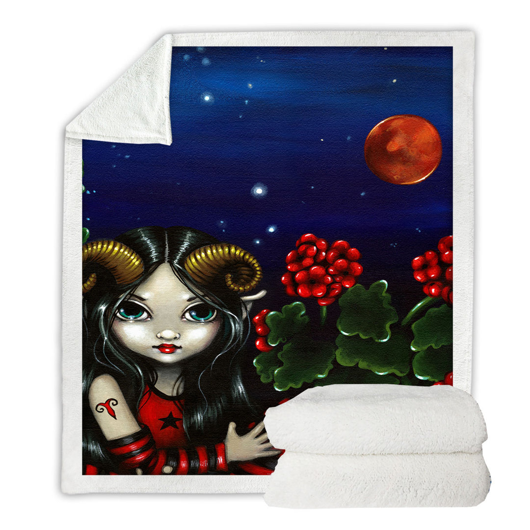 Cool Zodiac Sherpa Blanket Art Aries Night Girl