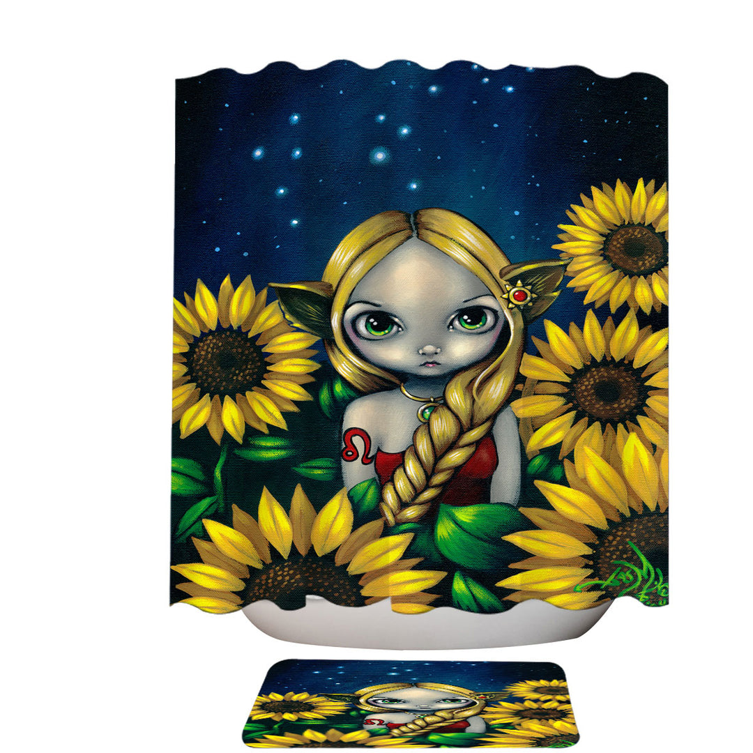 Cool Zodiac Shower Curtain Art Leo Sunflower Night Elf Girl