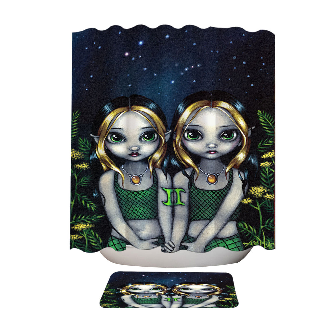 Cool Zodiac Shower Curtains Art Gemini Night Elf Girls