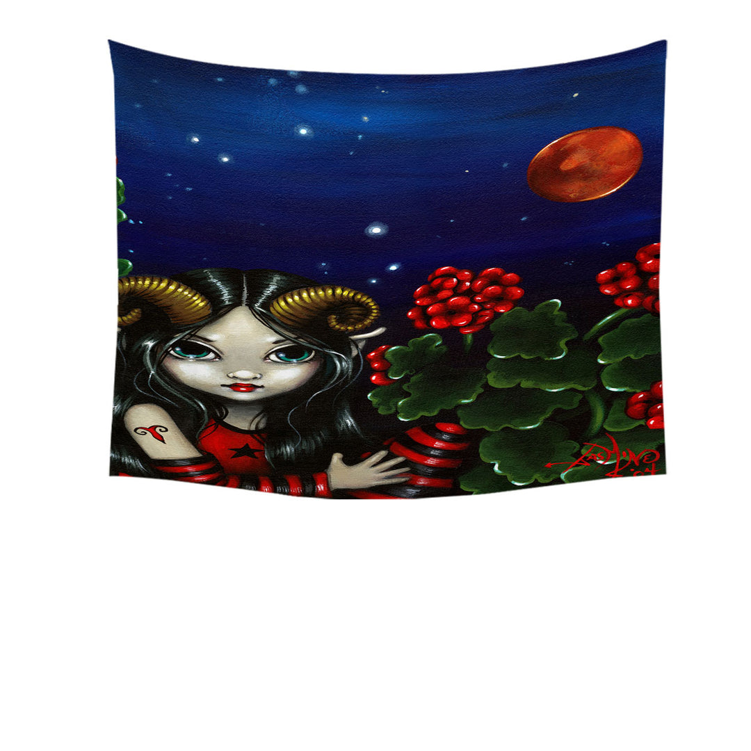 Cool Zodiac Tapestry Art Aries Night Girl