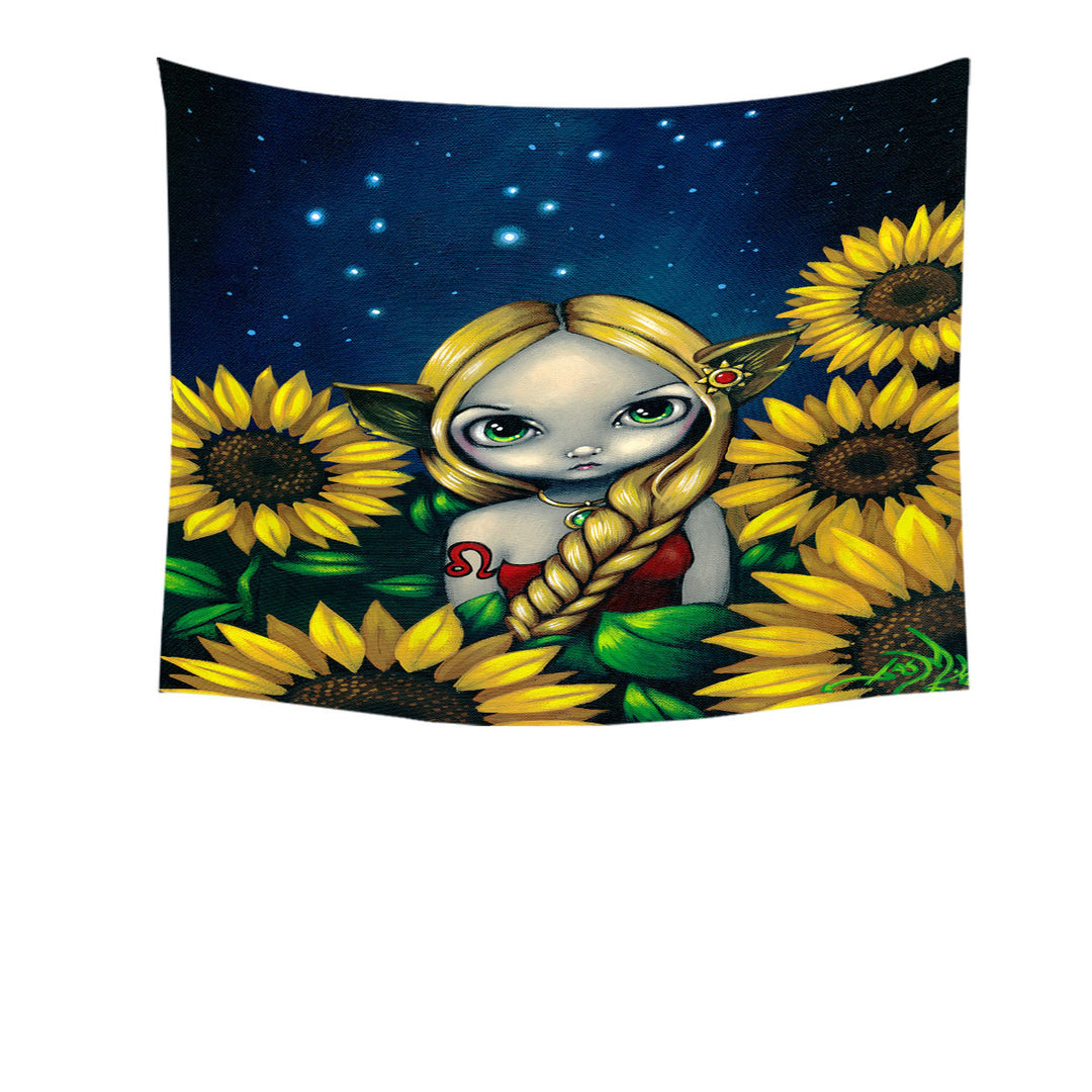 Cool Zodiac Tapestry Art Leo Sunflower Night Elf Girl