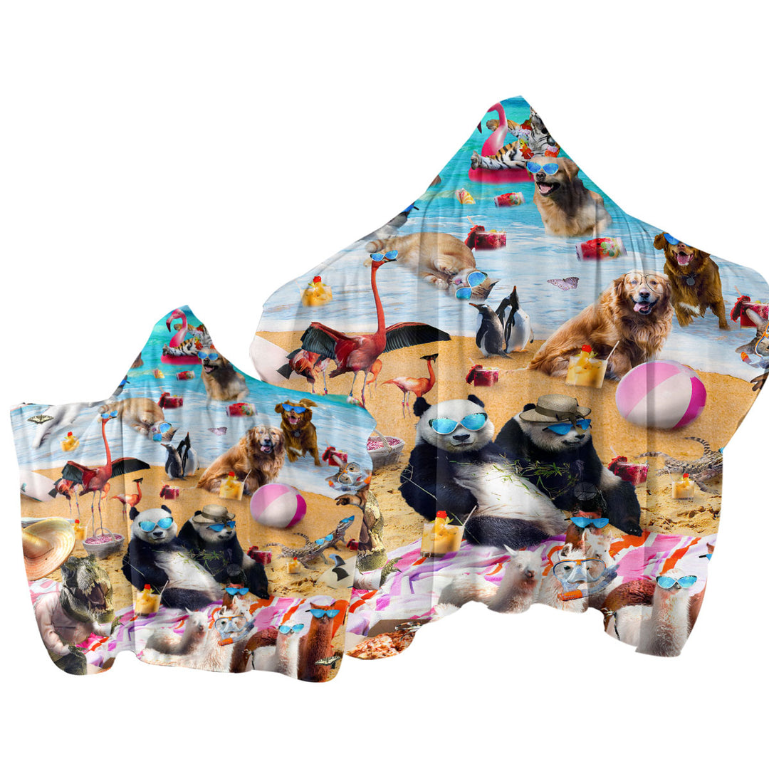 Cool and Funny Animals Beach Party Towel with Hood