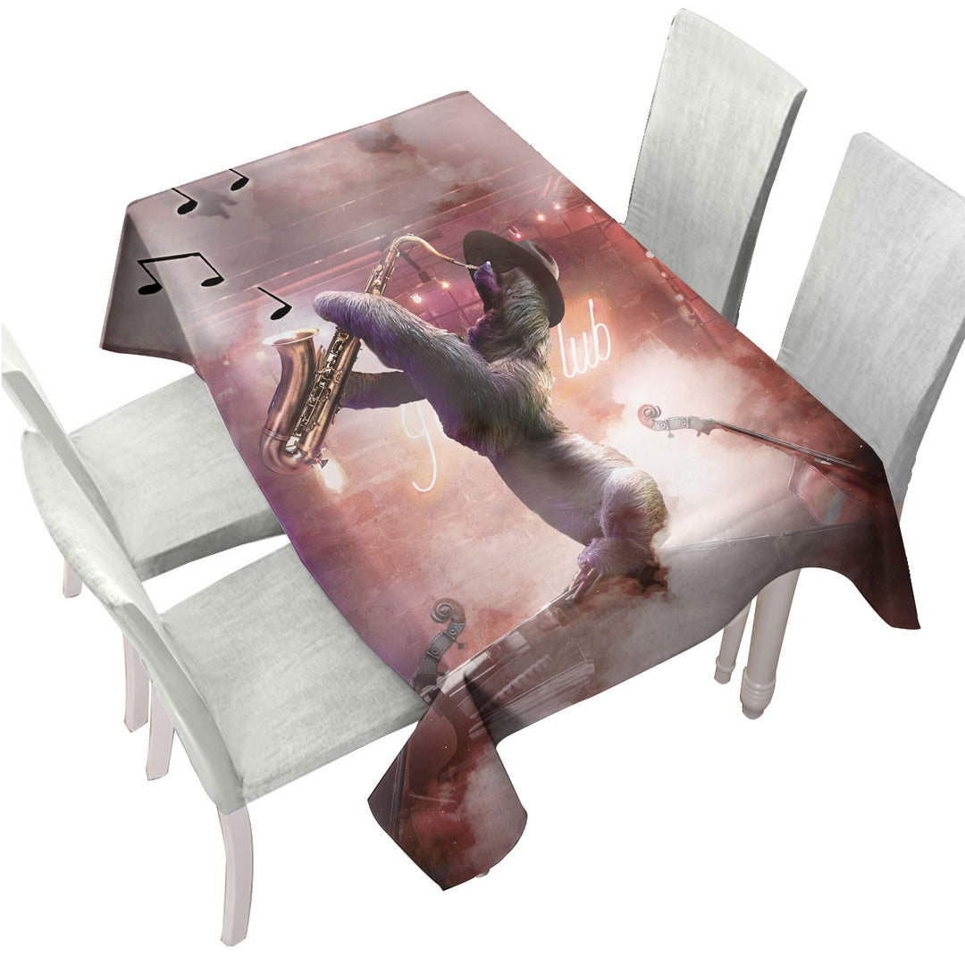 Cool and Funny Playing Saxophone Sloth Tablecloths