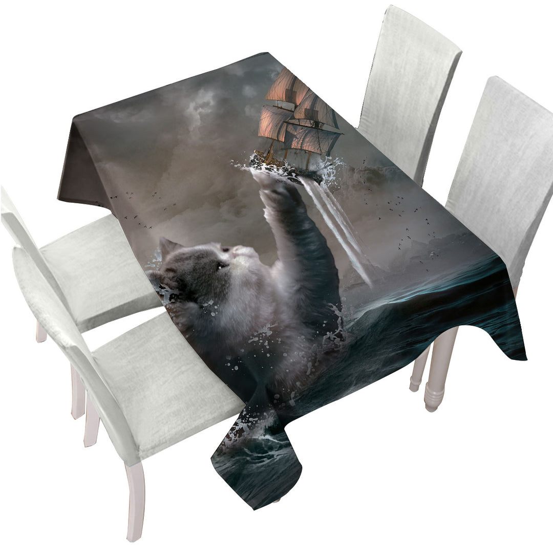 Cool and Hilarious Funny the Kraken Cat Tablecloth