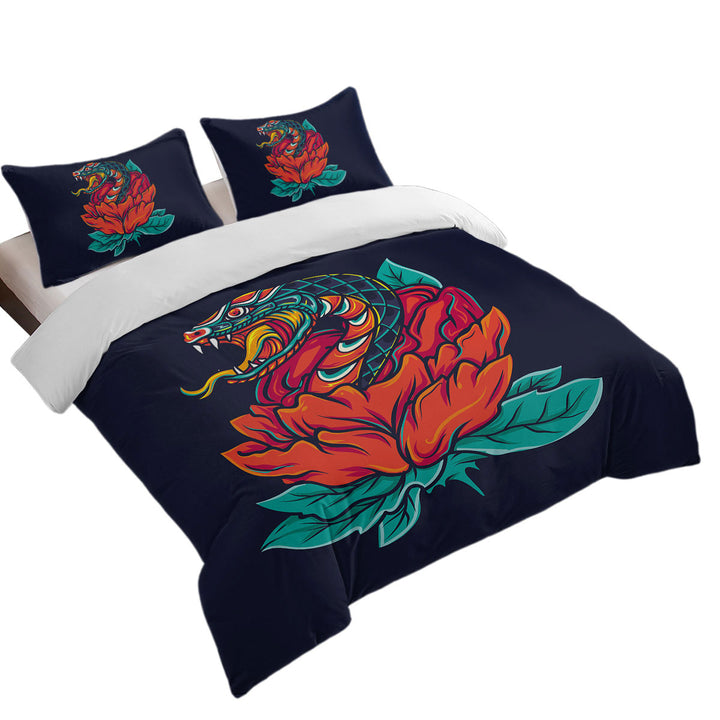 Cool and Scary Snake Rose Duvet Cover