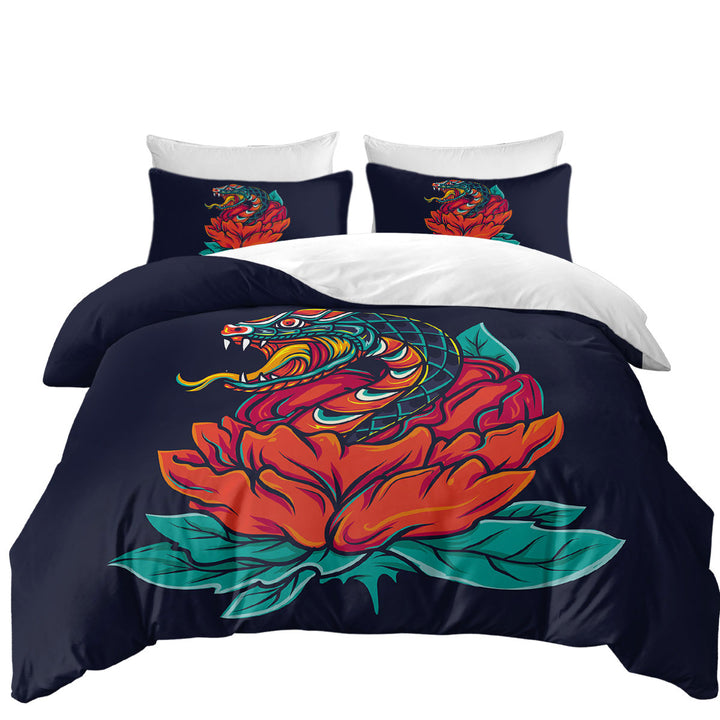 Cool and Scary Snake Rose Oversized King Duvet Cover