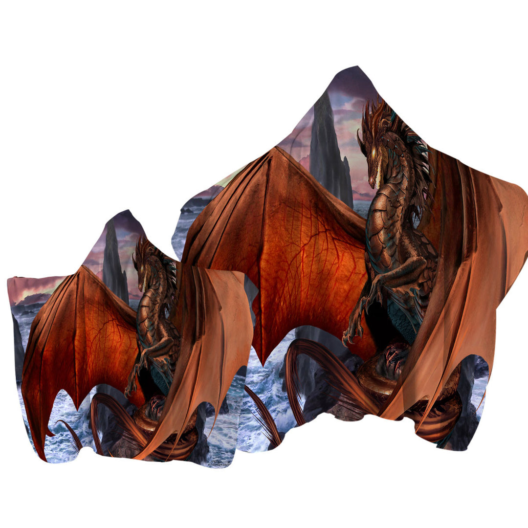 Coppervein Fantasy Creature Ocean Rocks Dragon Towel with Hood