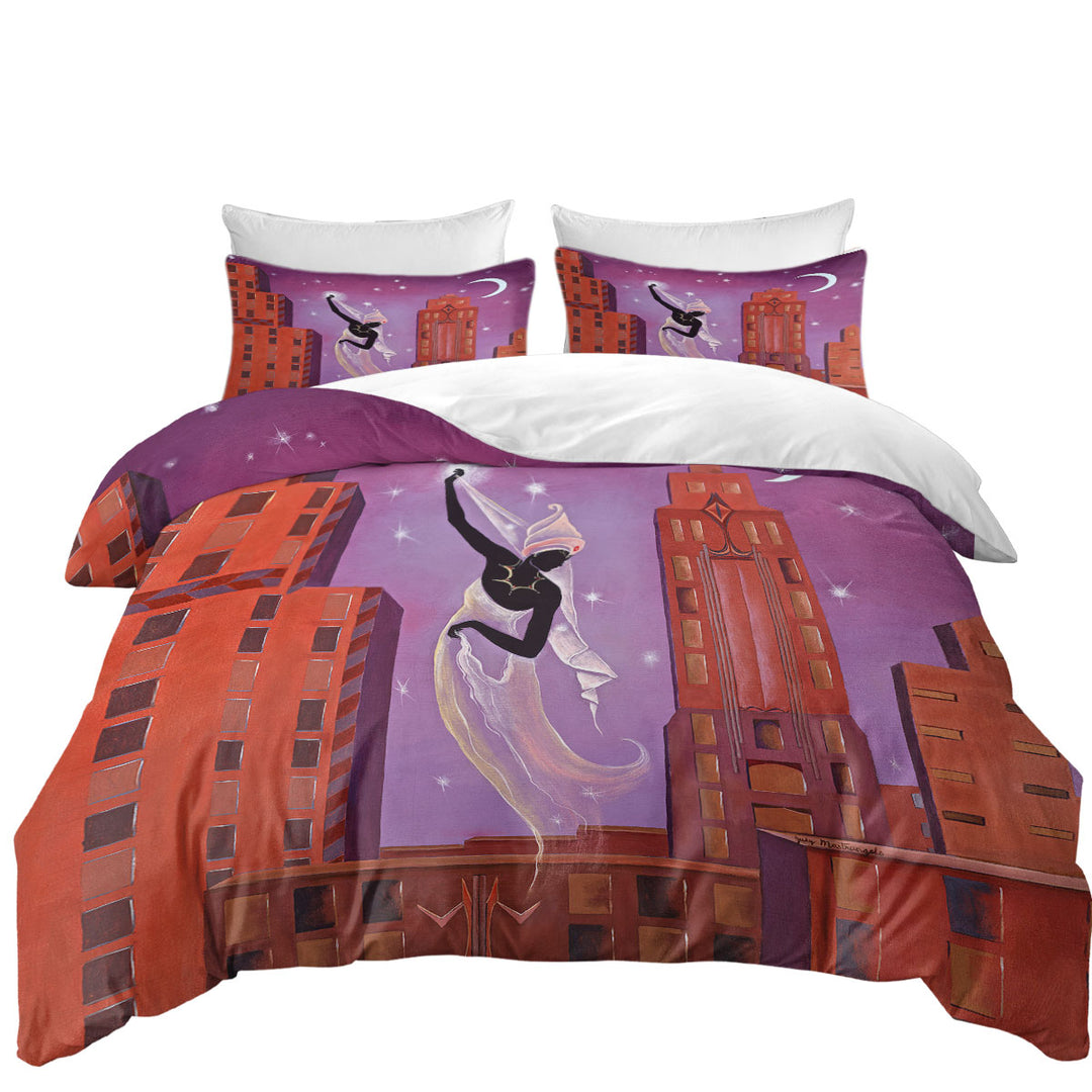 Coverlet with Art Deco Scarf Night City Dancing Painting