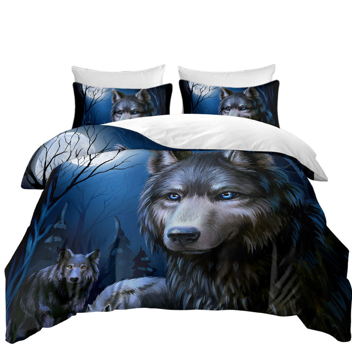 Coverlet with Art Painting Wolves Night