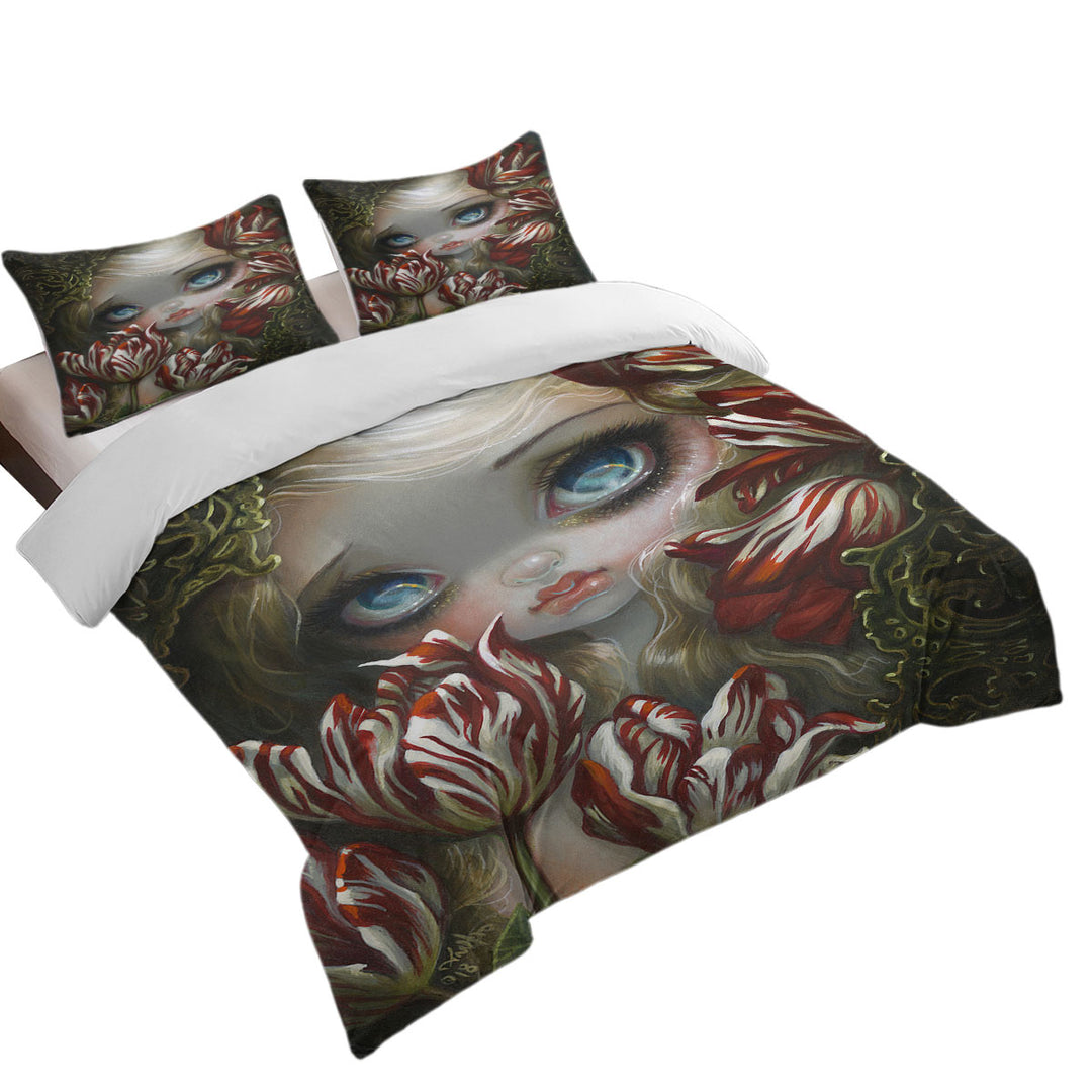 Coverlet with Art Painting the Language of Flowers Tulips Girl