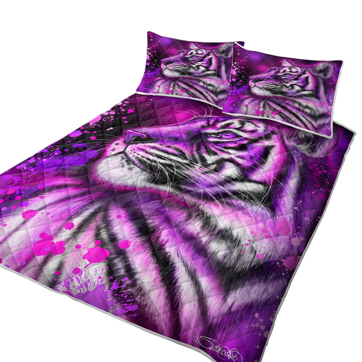 Coverlet with Artwork Neon Purple Pink Tiger