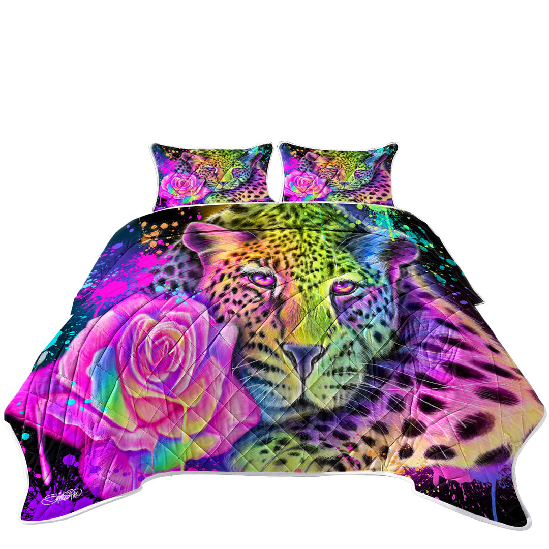 Coverlet with Artwork Neon Rainbow Leopard