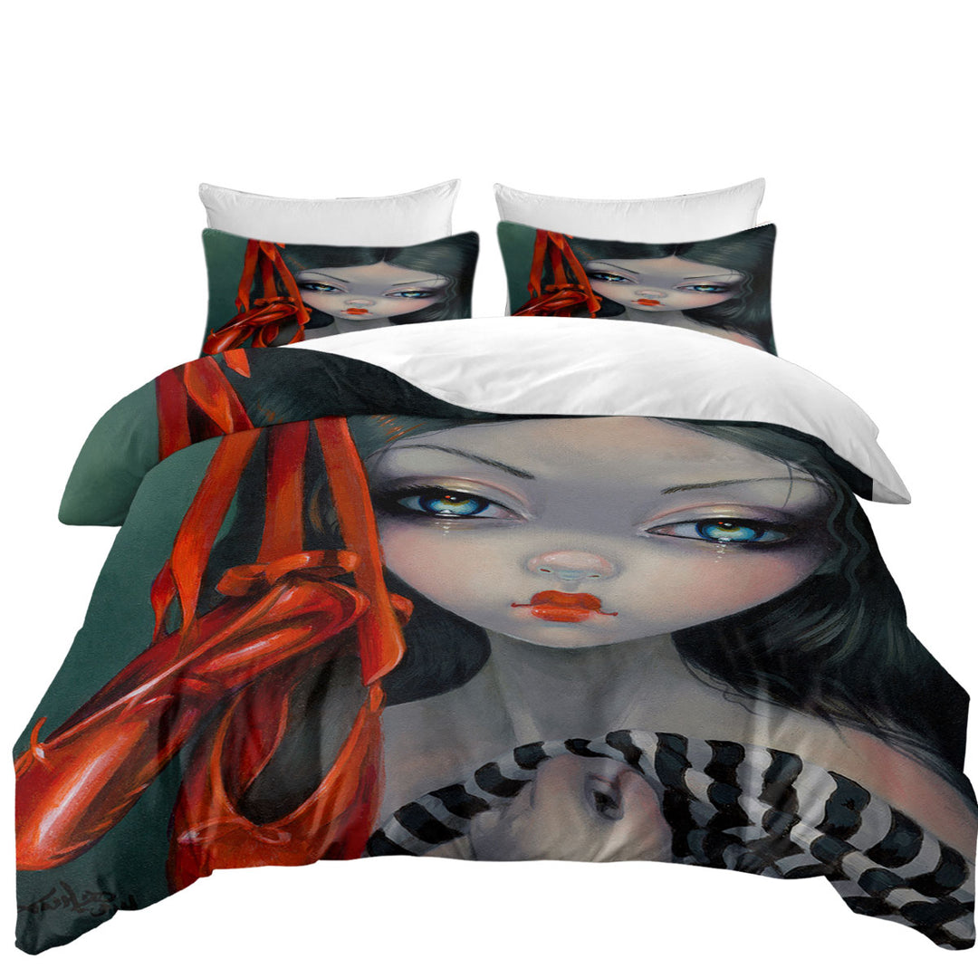 Coverlet with Beautiful Girl Sad Ballet Dancer the Red Shoes