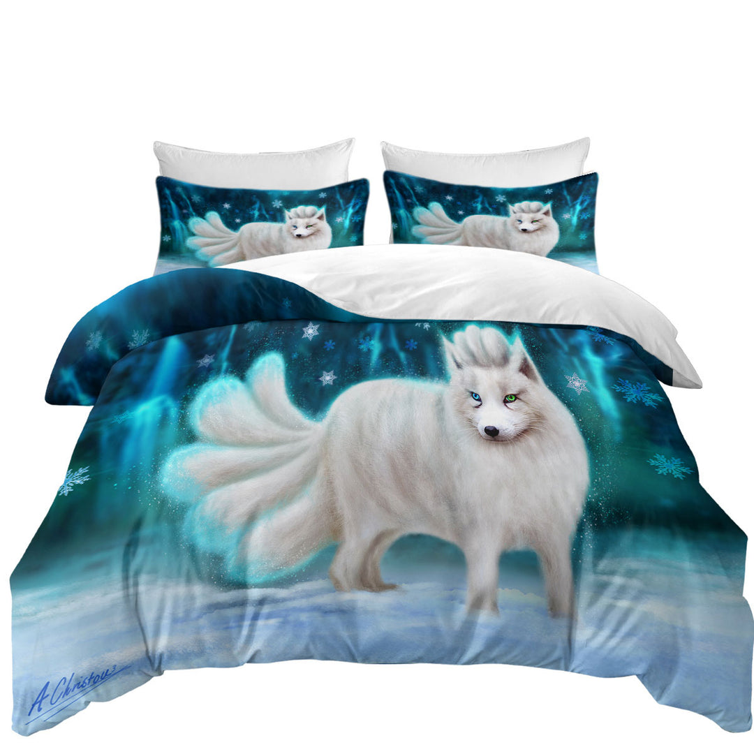 Coverlet with Beautiful White Snow Arctic Fox