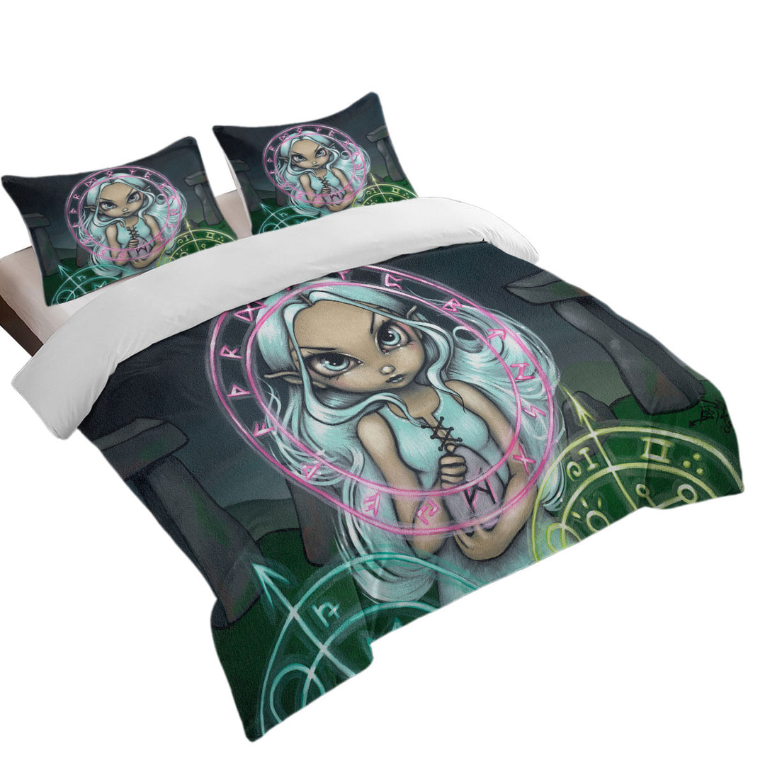 Coverlet with Casting The Runes White Haired Celtic Girl