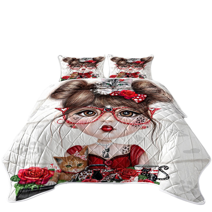 Coverlet with Cat Crazy Chloe Red Girl