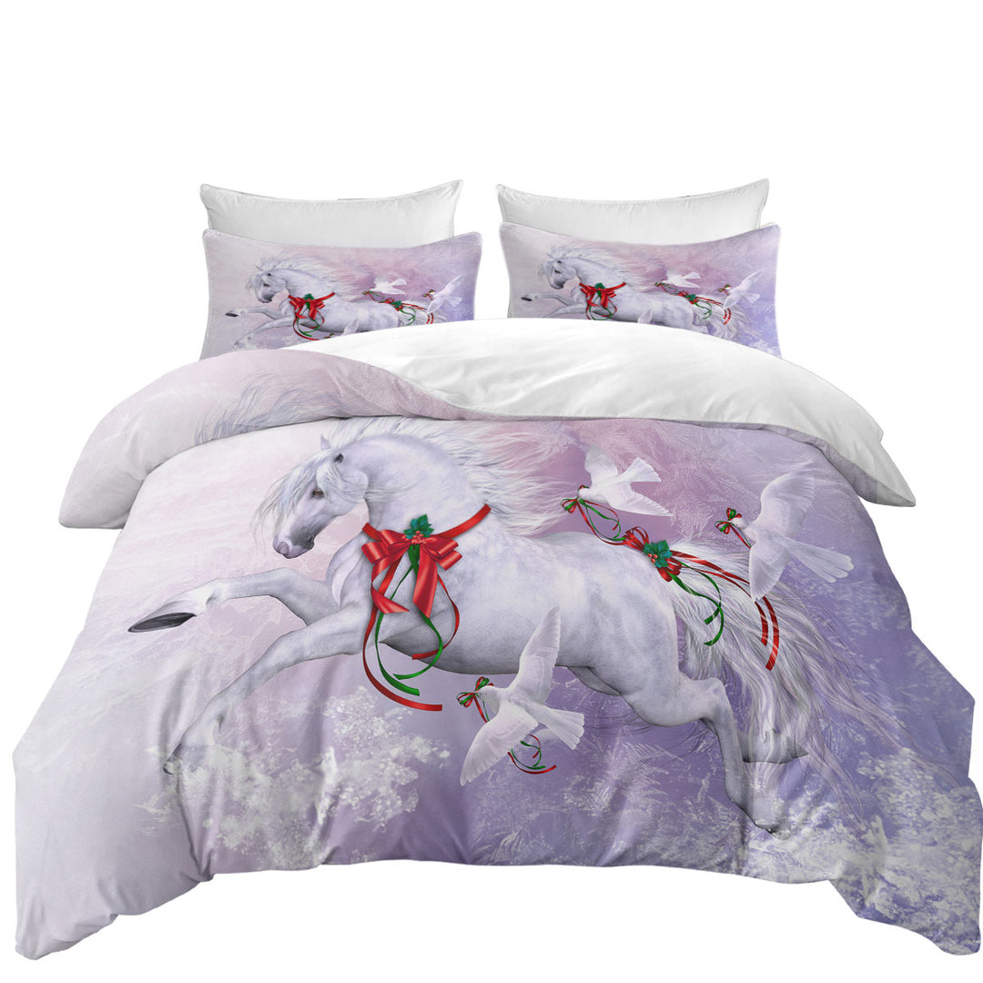 Coverlet with Christmas Spirit Horse and Doves the Snow Dance