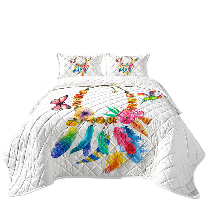 Coverlet with Colorful Feather Necklace