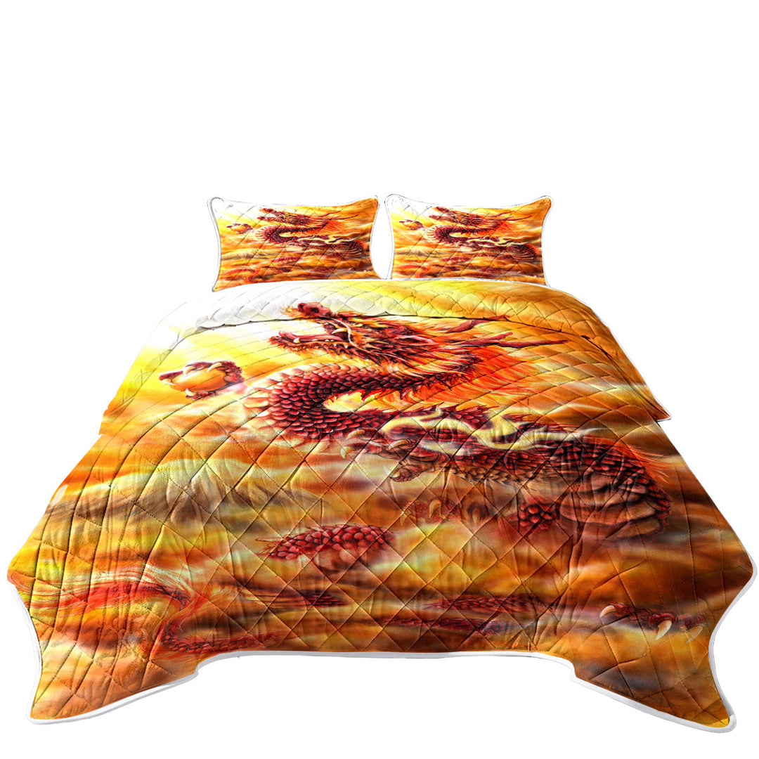 Coverlet with Cool Fantasy Art Red Clouds Dragon