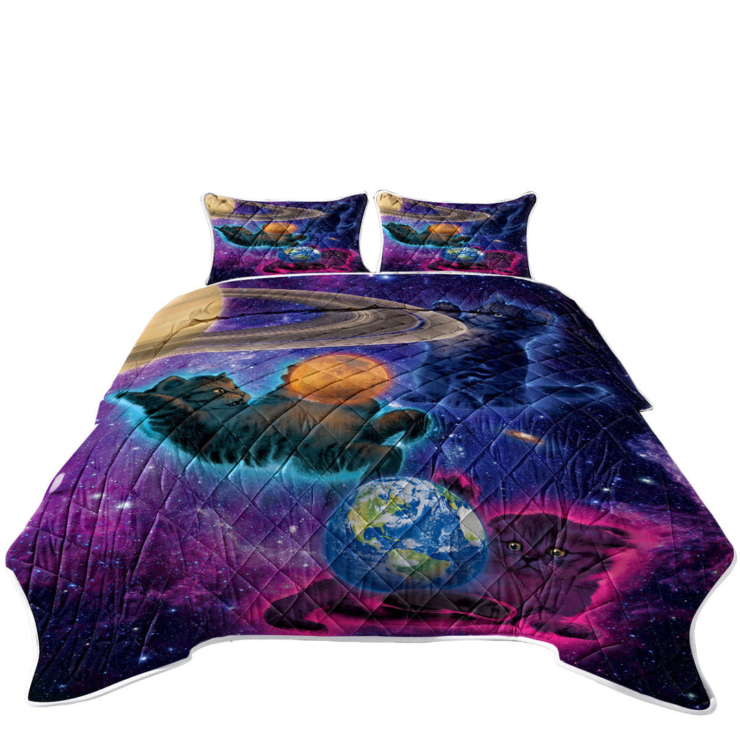 Coverlet with Cool Funny Space Art Cosmic Kittens Cats