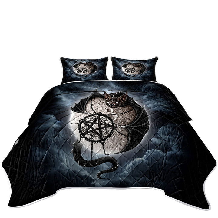 Coverlet with Cool Gothic Bat Art Full Moon