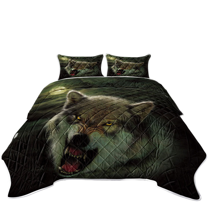 Coverlet with Cool Wildlife Animal Art Nightbreed Moon Wolf