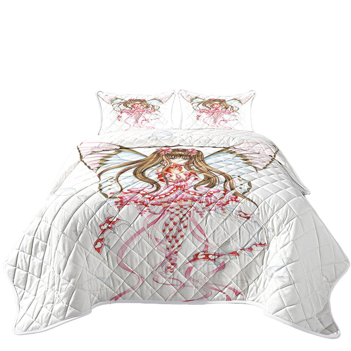 Coverlet with Cute Fantasy Art Pink Champagne Butterfly Girl