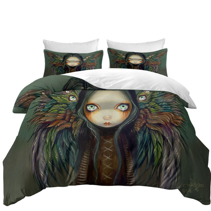 Coverlet with Dark Gothic Art the Winged Seer Creepy Winged Girl