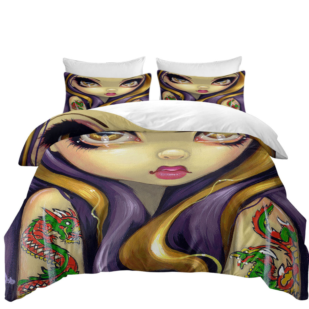 Coverlet with Faces of Faery _107 Cool Girl With Dragon Tattoo