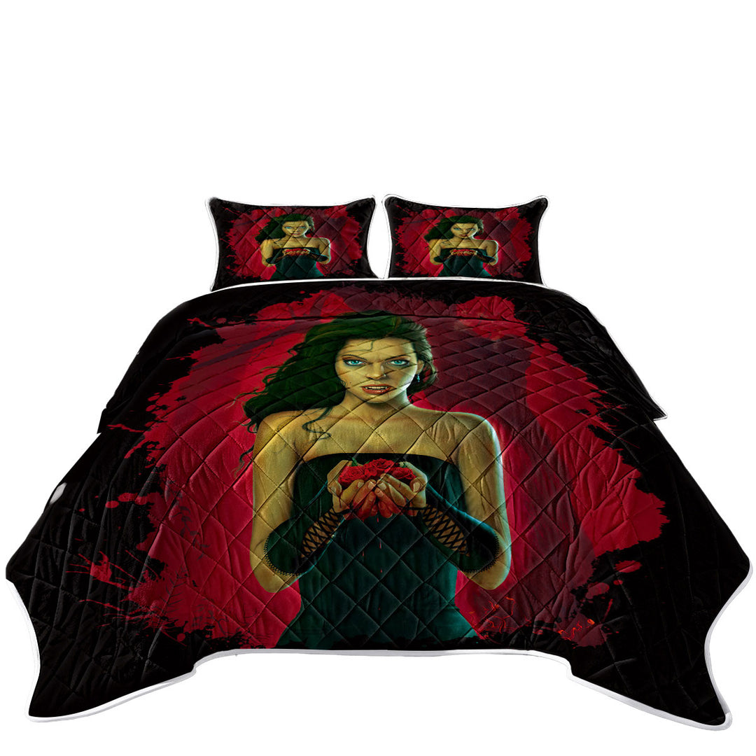 Coverlet with Fantasy Vampire Art Blood Roses Vampirette