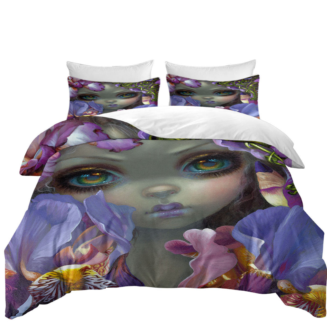 Coverlet with Fine Art the Language of Flowers Irises Girl