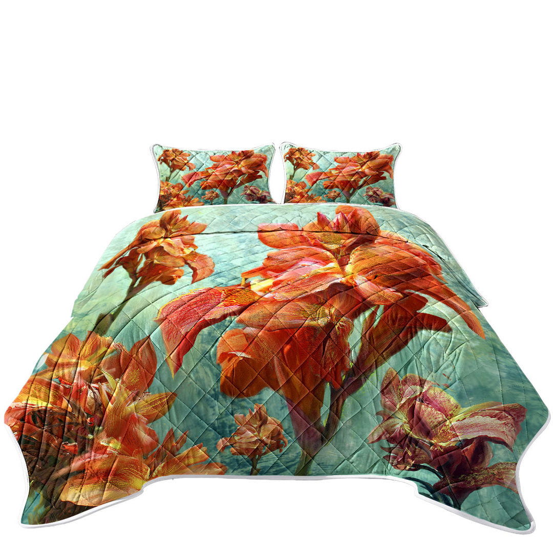 Coverlet with Fine Floral Art Orchid Bouquet