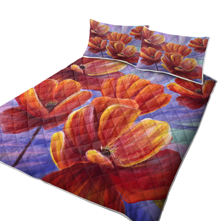 Coverlet with Floral Art the Bloom of the Poppy