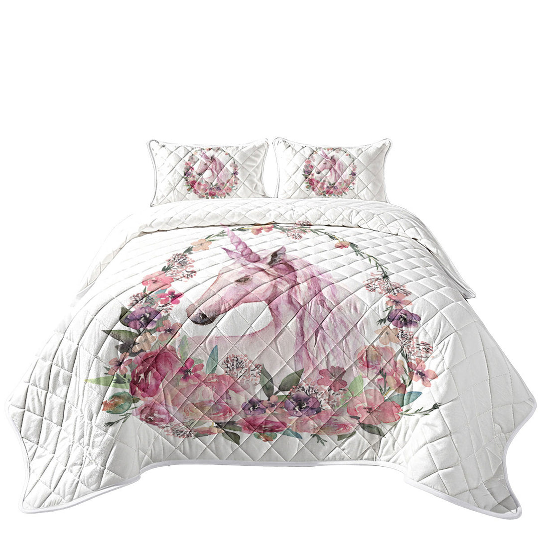 Coverlet with Floral Circle Unicorn