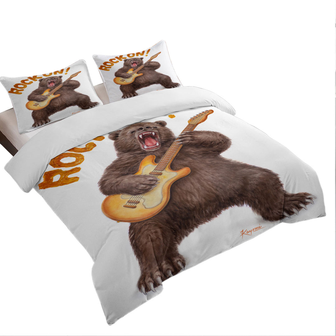 Coverlet with Funny Cool Animal Art Rock on Guitar Bear